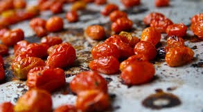 Roasted Cod with Meyer lemon over Roasted Grape Tomatoes